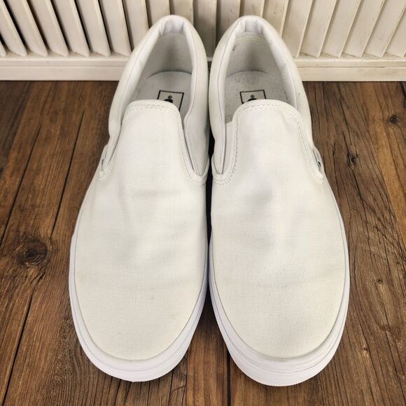 Vans Classic Slip-On Mens Size 11.5 True White Canvas Chic Skater Loafers Shoes